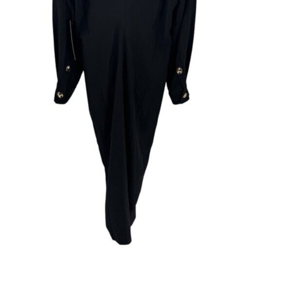 Tuckernuck NEW Black Petra Long Sleeve Gold Hammered Button Midi Dress Size L - Picture 9 of 11
